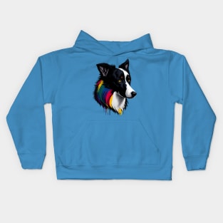 Rainbow Border Collie Kids Hoodie